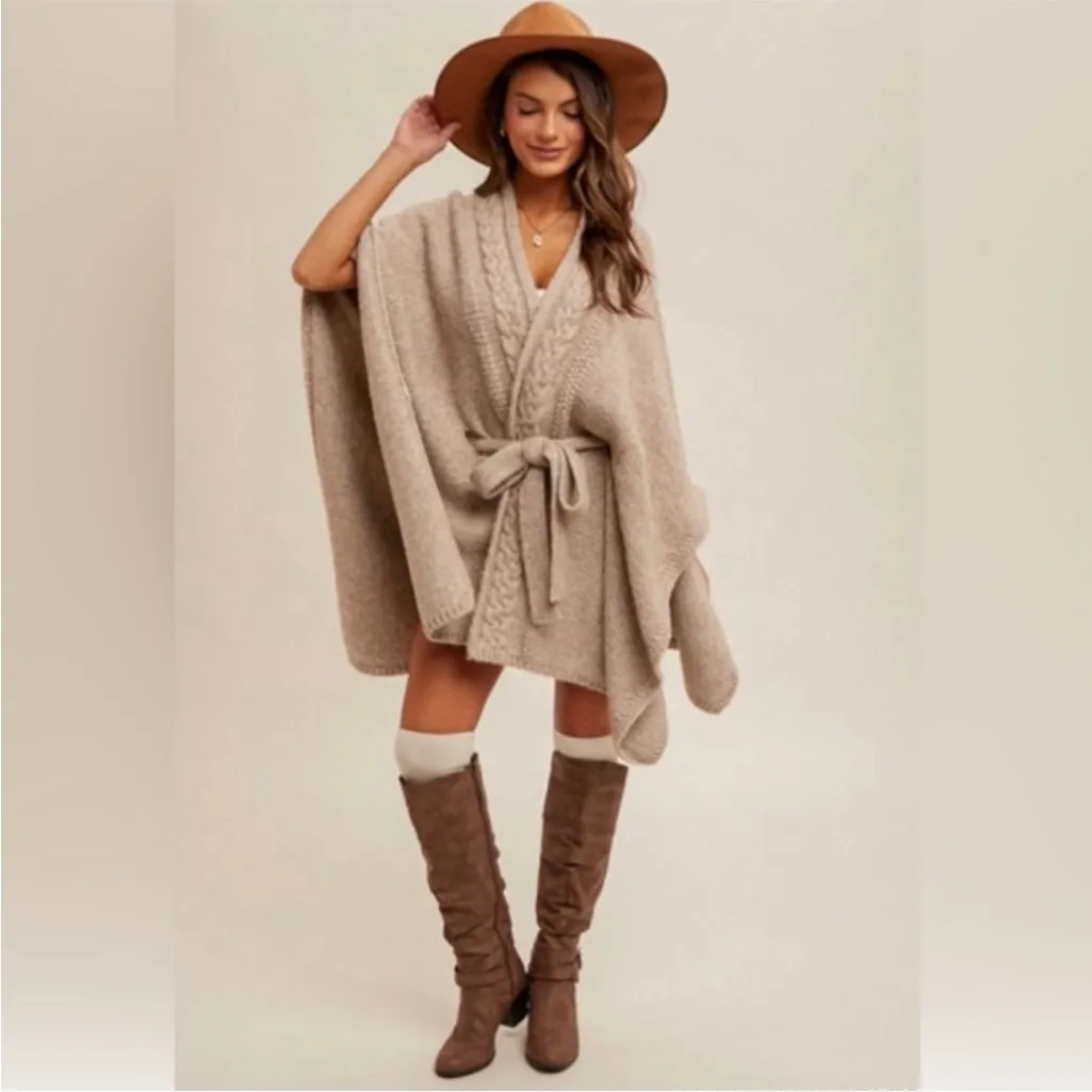 Cupcakes and Cashmere Gray Knit Oversized Wrap Poncho Sweater One Size Size M - Image 5