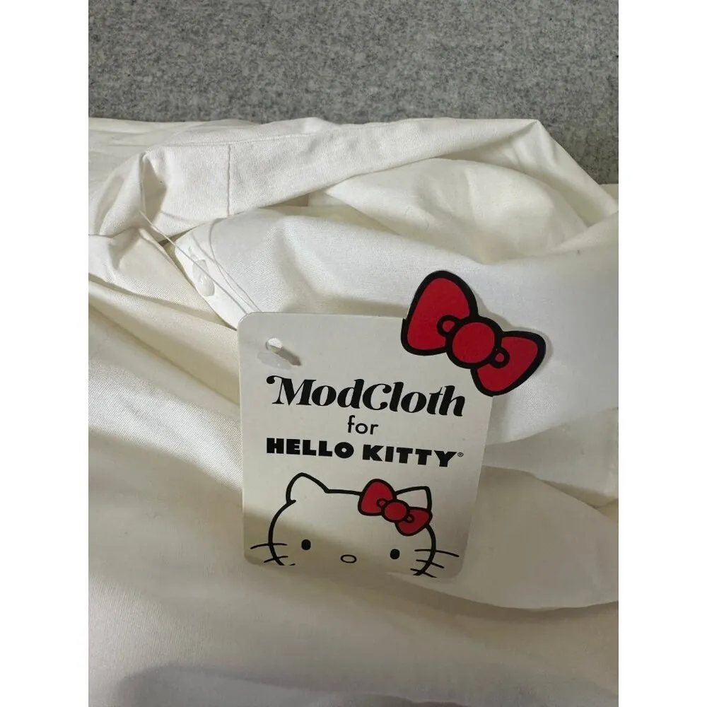 ModCloth Hello Kitty Small Button-Up Top Embroidered White Womens Long Sleeve - Image 4