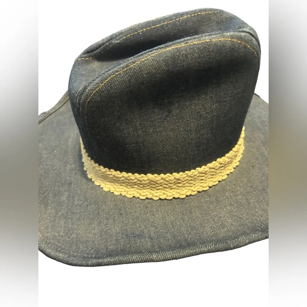 Vintage Denim Cowboy Hat Union Made Brass Horse Braid size small - Image 3
