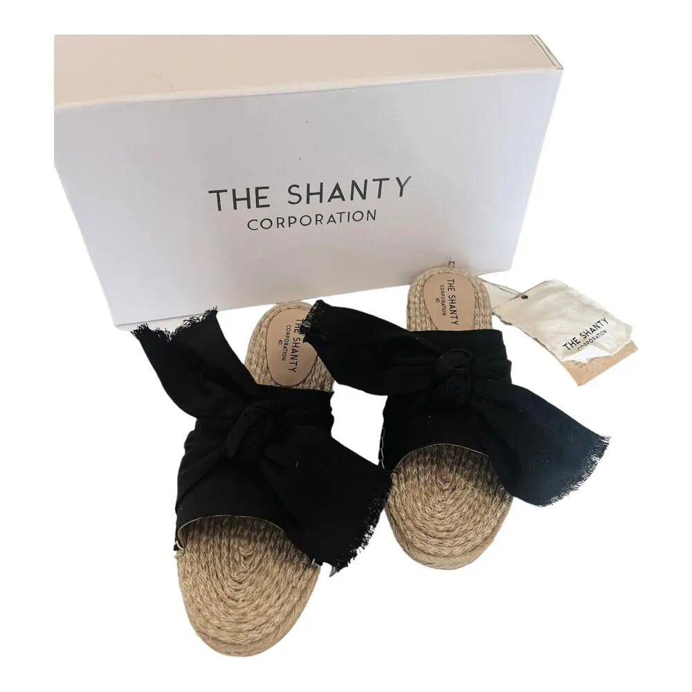 NEW Shanty SHACK SLIDES Women's Slip On SHOES 40, US 9 Black Linen Bow Sandals! - Image 3
