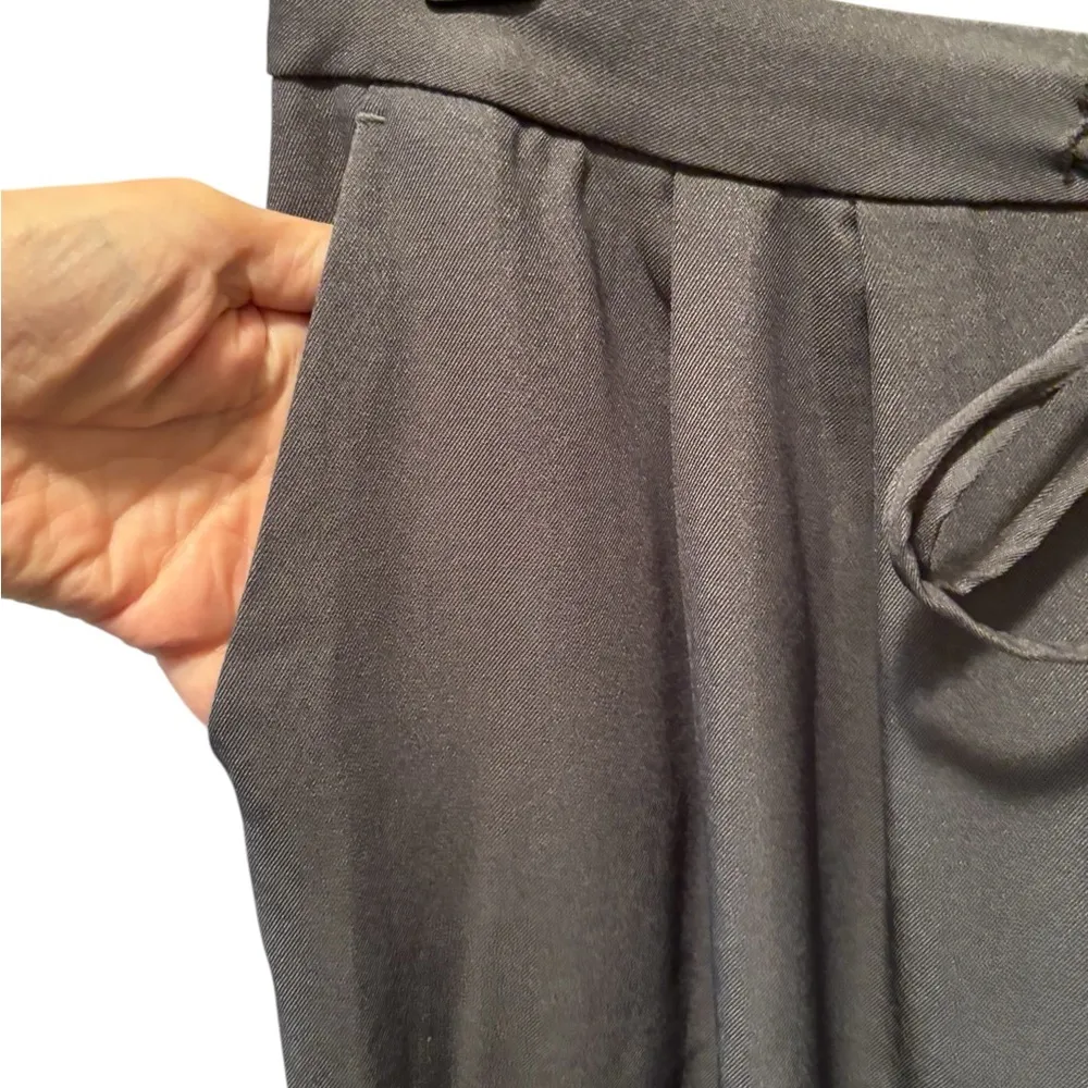 High Waisted Drawstring Zipper Side Pocket Plain Wide Leg Pants Sz L Gray - Image 4