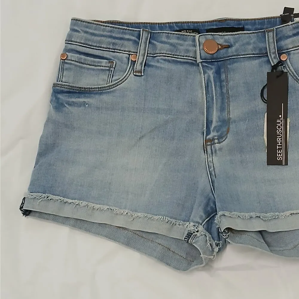 SeeThruSoul Mid Rise Boyfriend Shorts Women's 27 Blue Denim Jeans Daisy Dukes - Image 3