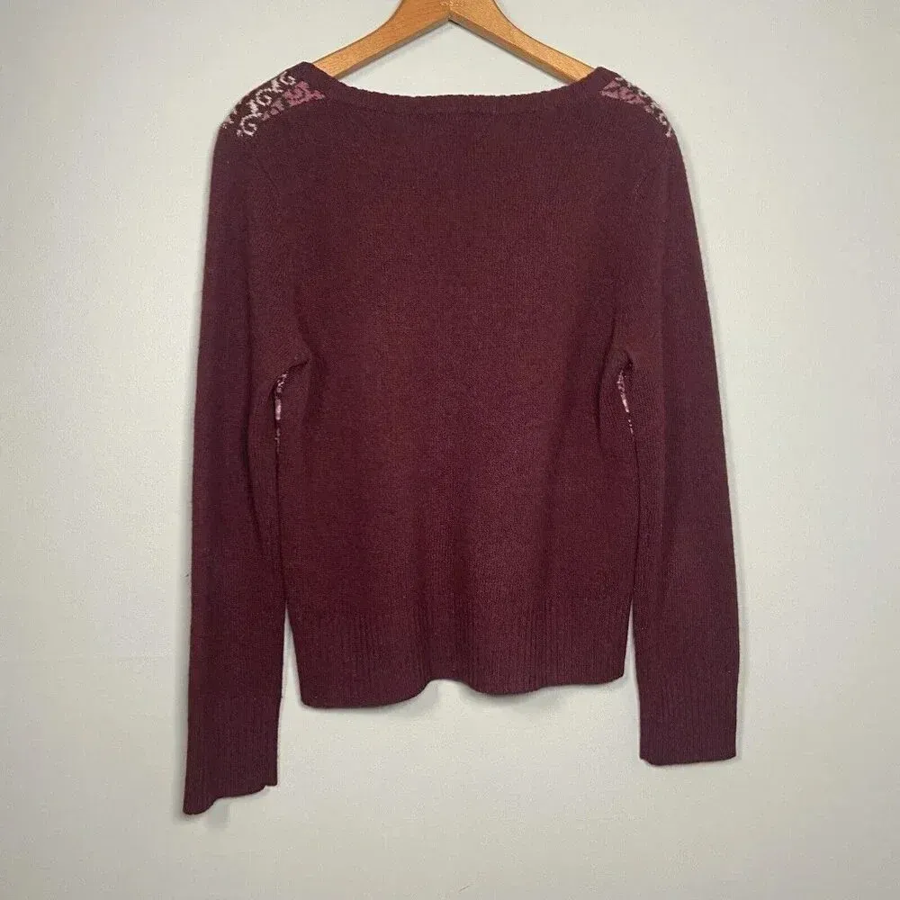 Eddie‎ Bauer Women's Wool Sweater Burgundy Fair Isle Nordic Size M Y2K Preppy - Image 4