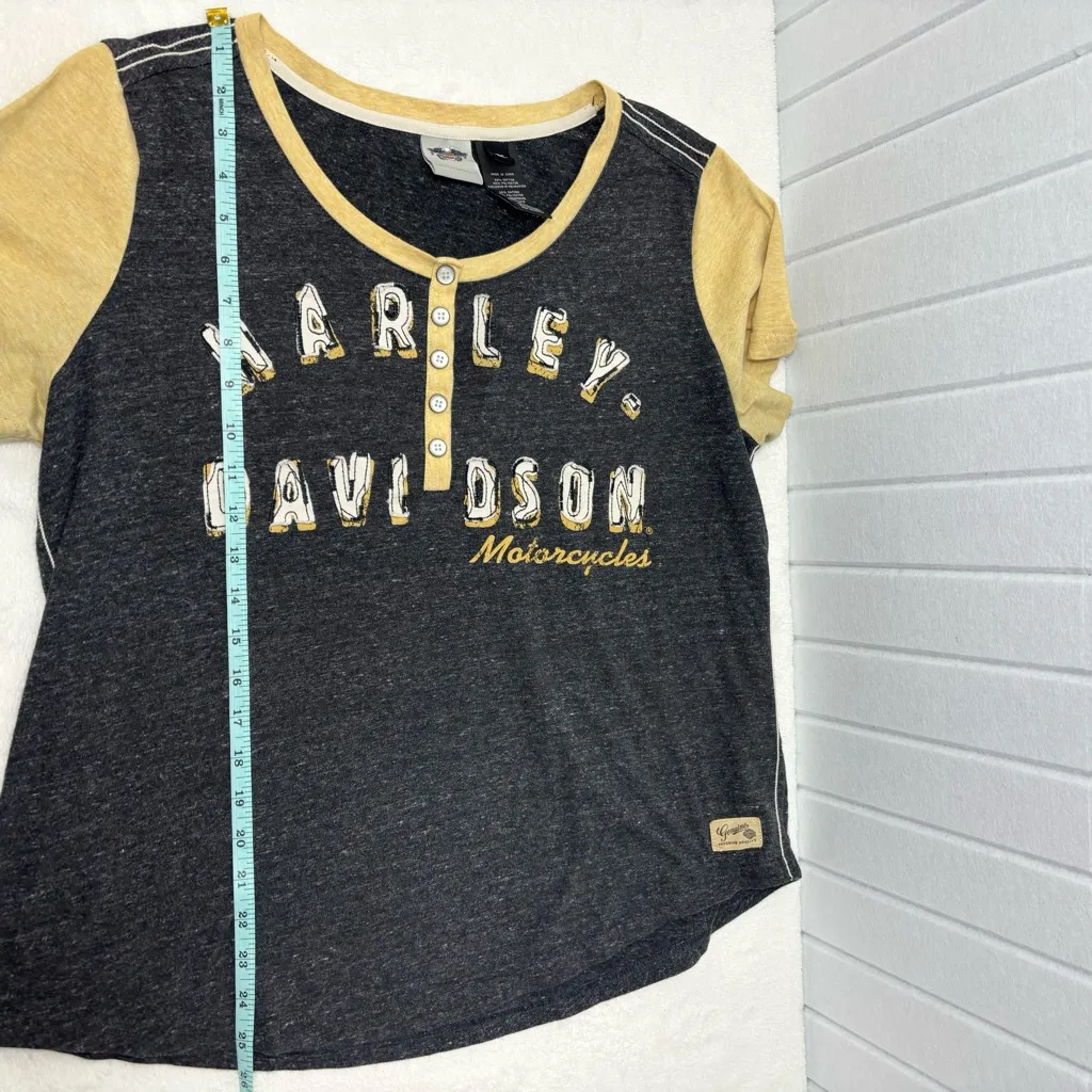 Harley-Davidson Women's Charcoal and Yellow Short Sleeve Tee Size 2XL - Image 9