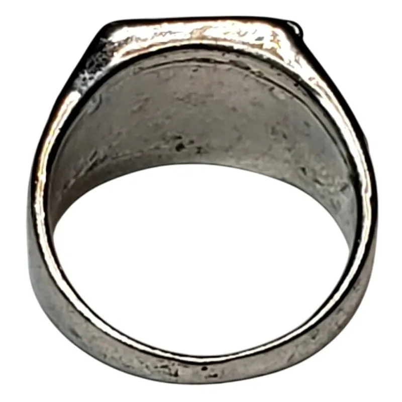 Silver Tone Brown Enamel Square Unsigned Sz 10.5 Minimalist Basic Chunky - Image 2