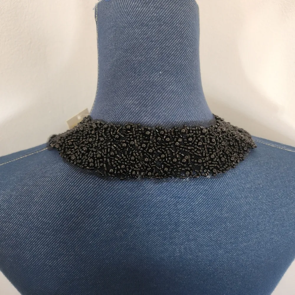 Black Beaded Collar Necklace with Black Glass Bead Earrings - Image 9