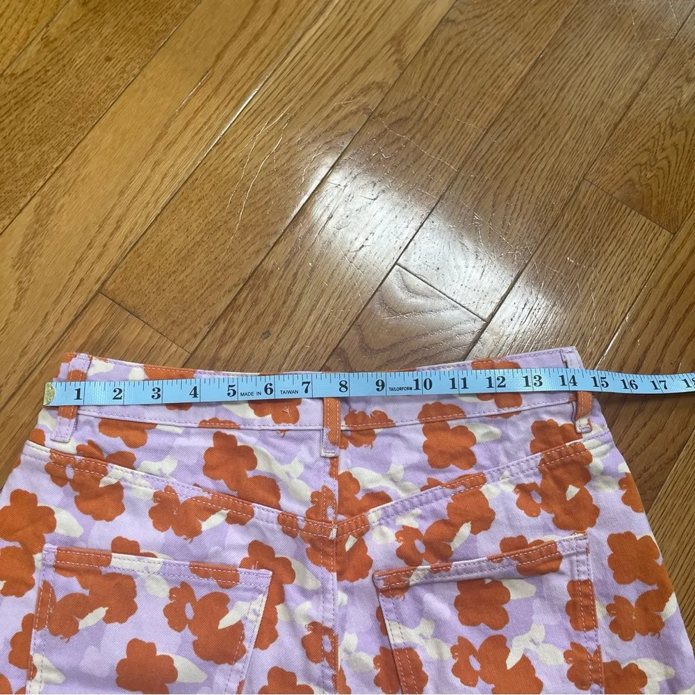 Zara Shorts Womens US 6 Purple Orange Poppy Floral 90s High Rise Raw Hem - Image 9