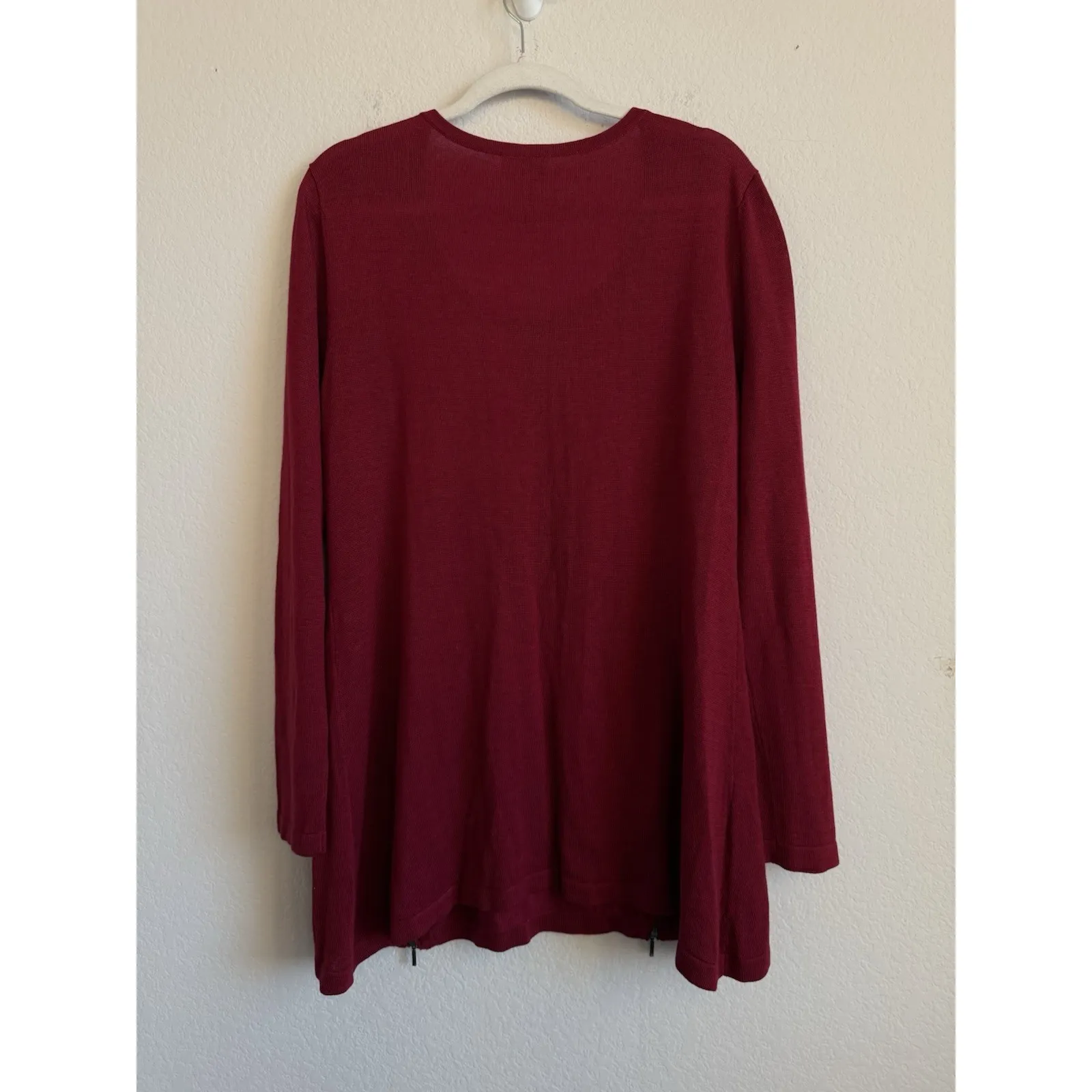 Soft Surroundings Tunic Sweater Size L Zipper Detail Cashmere Blend Burgundy Red - Image 8