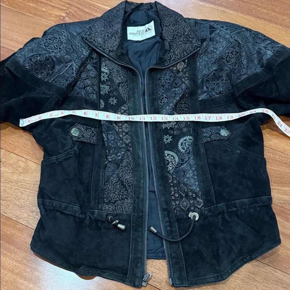 Sea dream Vintage 90s Black Suede Jacket with Embroidered Details Y2K Size S - Image 11