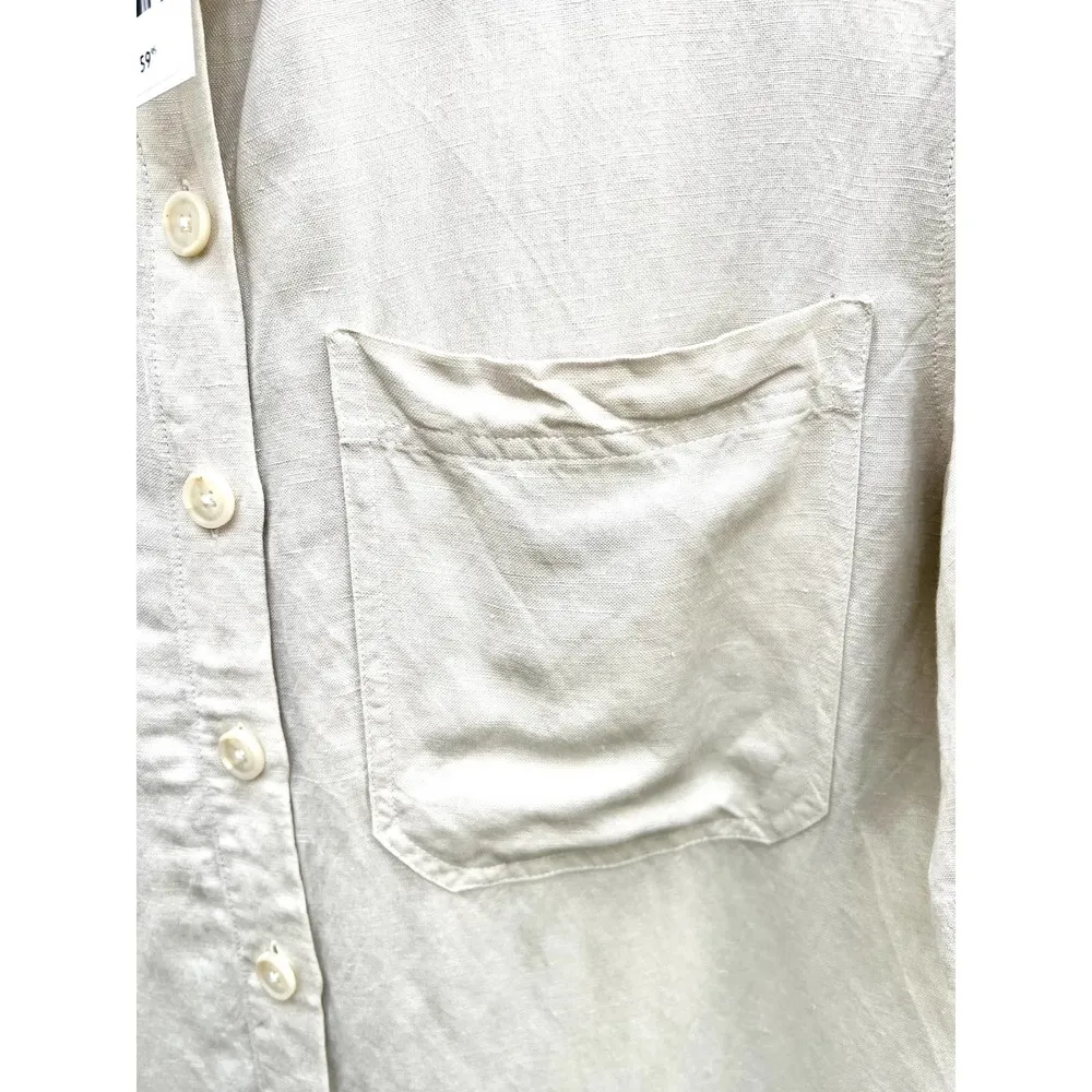 NWT Dynamite Short Sleeve Rainy Day Linen Button Down Blouse Beige Women's XS - Image 5