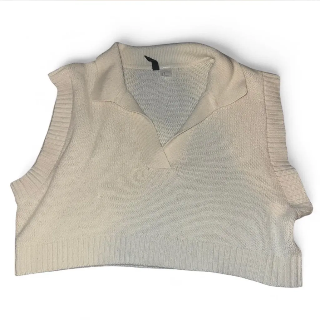 H&M Cream Knit Sweater Vest with Collar - Image 2