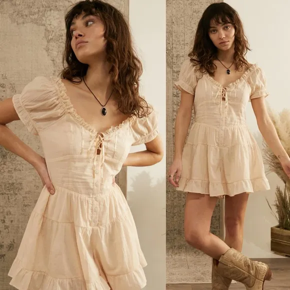 UO Cream Lilly Tie-Front Playsuit - Image 2