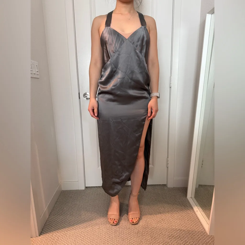 Michelle Mason Cross Back Slit Maxi Dress - Womens Size 2 Gunmetal NWT - Image 8