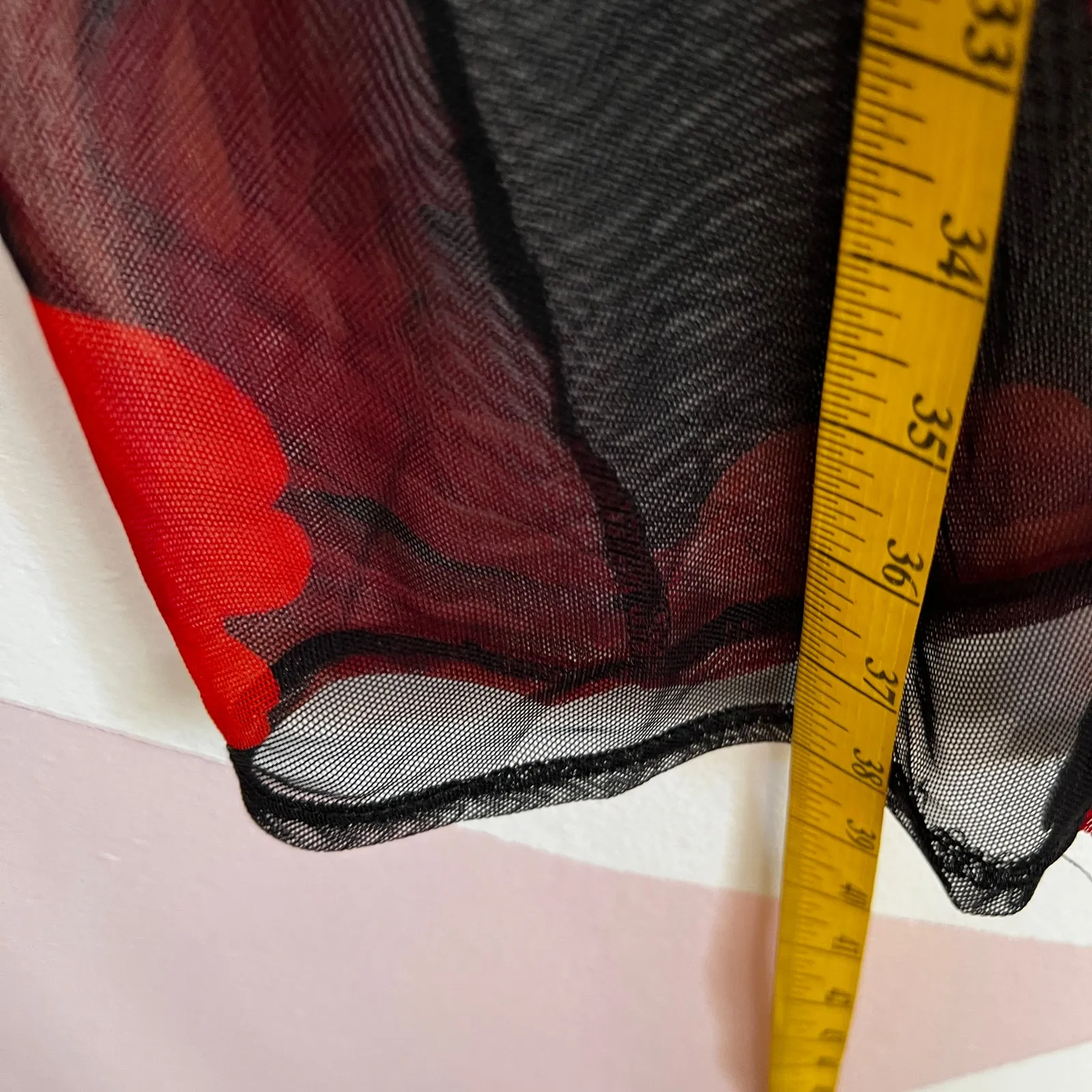 Vintage Black‎ Floral Mesh Duster Cardigan Sheer Kimono Goth Romantic Witchy 3X Black - Image 5