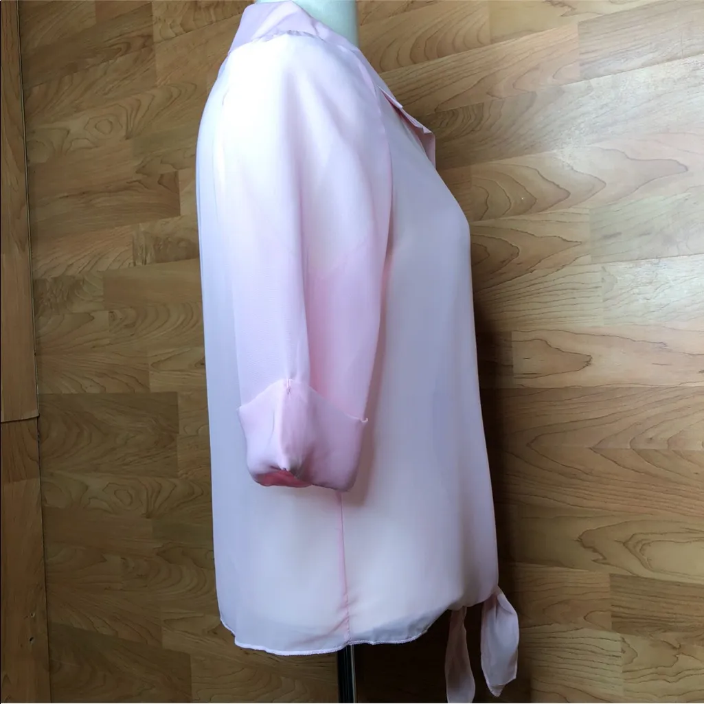 Body Central Medium Button Down Tie Front In Baby Pink Color Top Shirt Blouse - Image 2