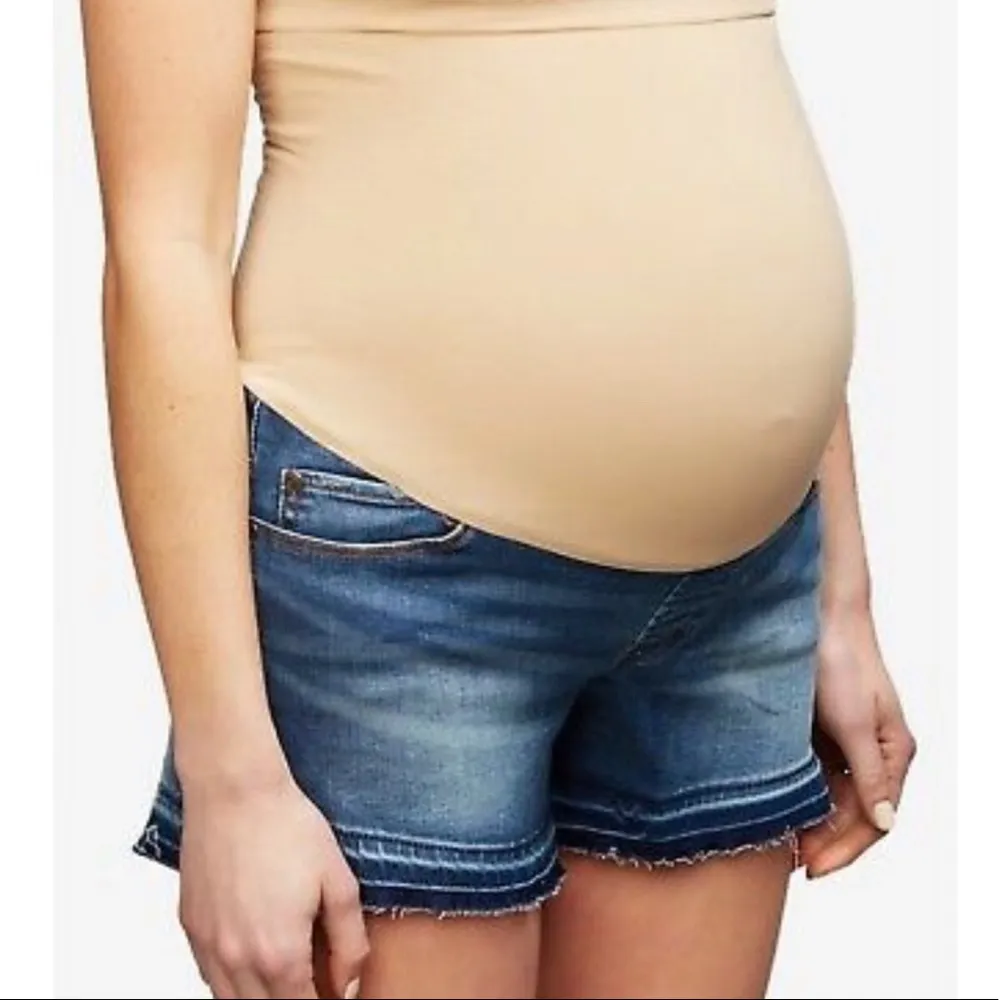 AOS distressed faded stretchy maternity full panel denim jean cutoff shorts S 26 - Image 86