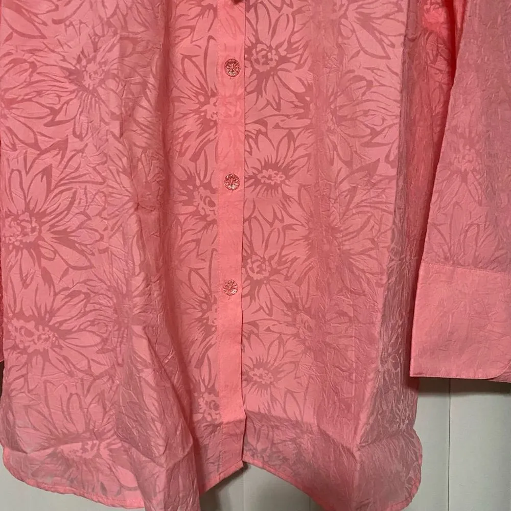 Susan Graver QVC style pink floral blouse with darker shade pink tank for inside - Image 2