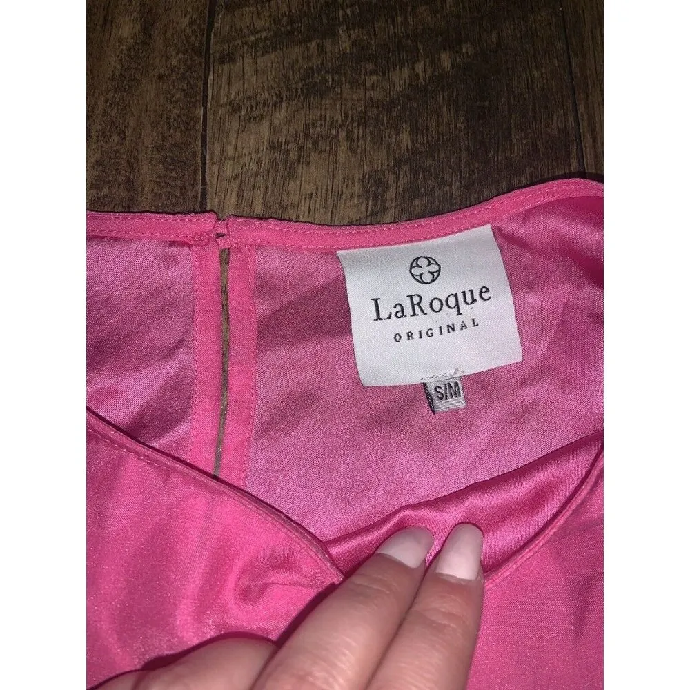 Pink bow 100 % Silk La Roque Original blouse Top casual classic fall boho Size M - Image 3