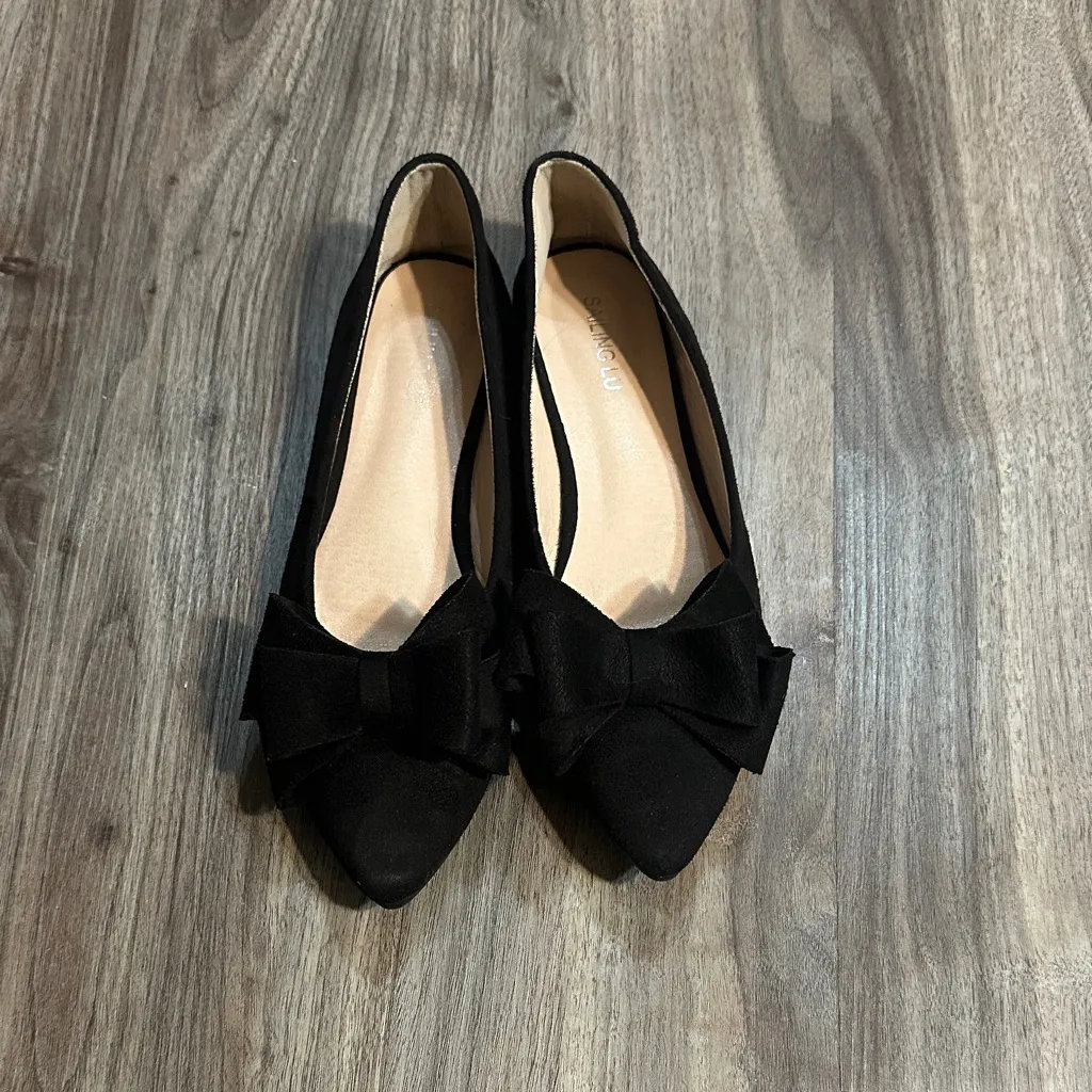 SAILING LU Chic Black Bow Loafers Size 10 - Image 3