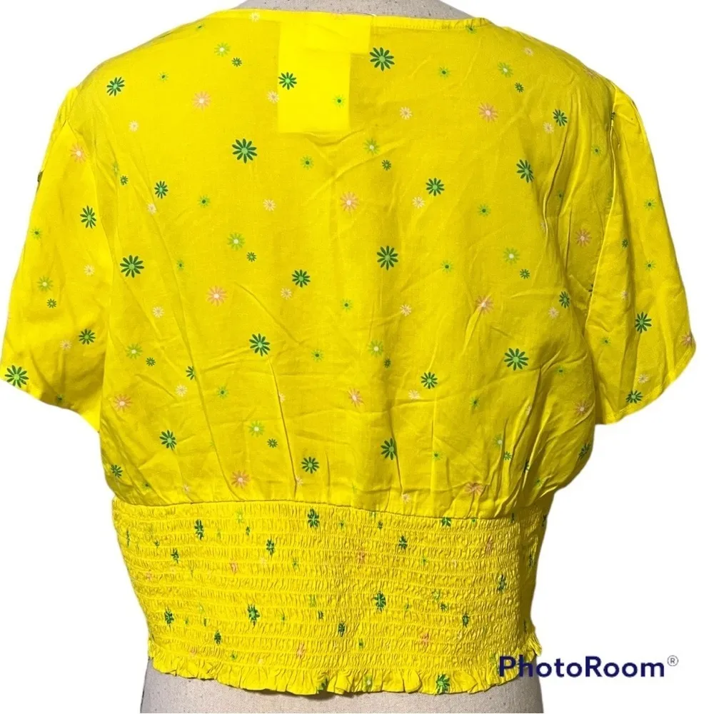 ABOUND size XL women’s yellow v neck blouse short split sleeves elastic waist - Image 2