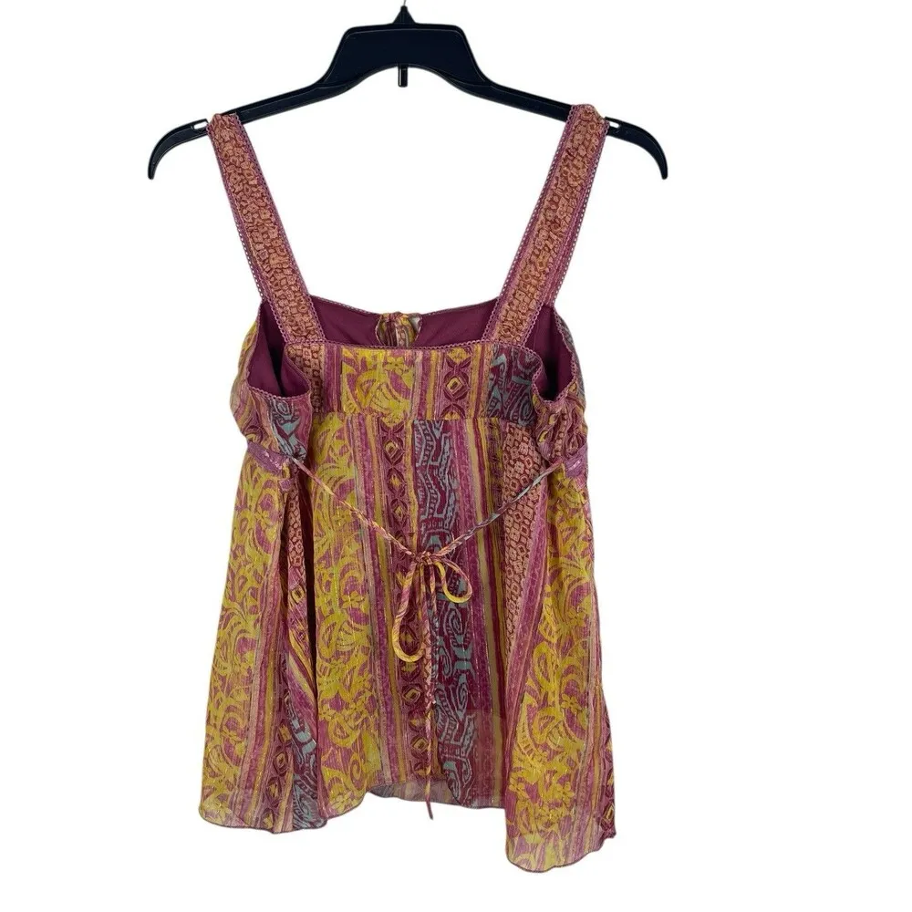 VTG Jordache Yellow Pink Sheer Sleeveless Wide Strap Babydoll Top Junior L Y2K - Image 6