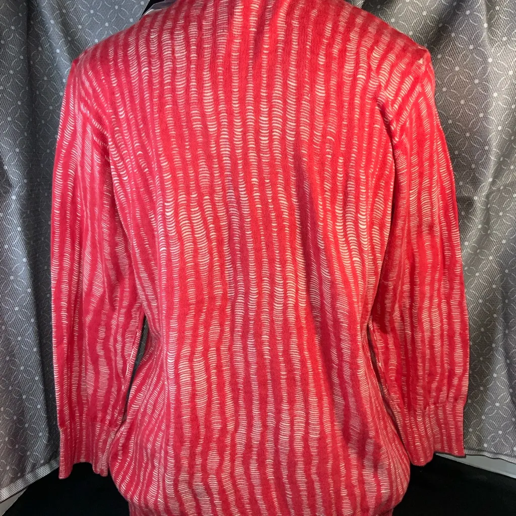 BCBG Women’s Red Striped Lightweight Cardigan Sweater NWT SZ Small Office Chic - Image 2