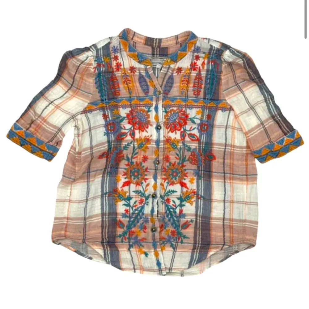 Johnny was plaid heavily embroidered button up floral classic boho cotton fall - Image 4