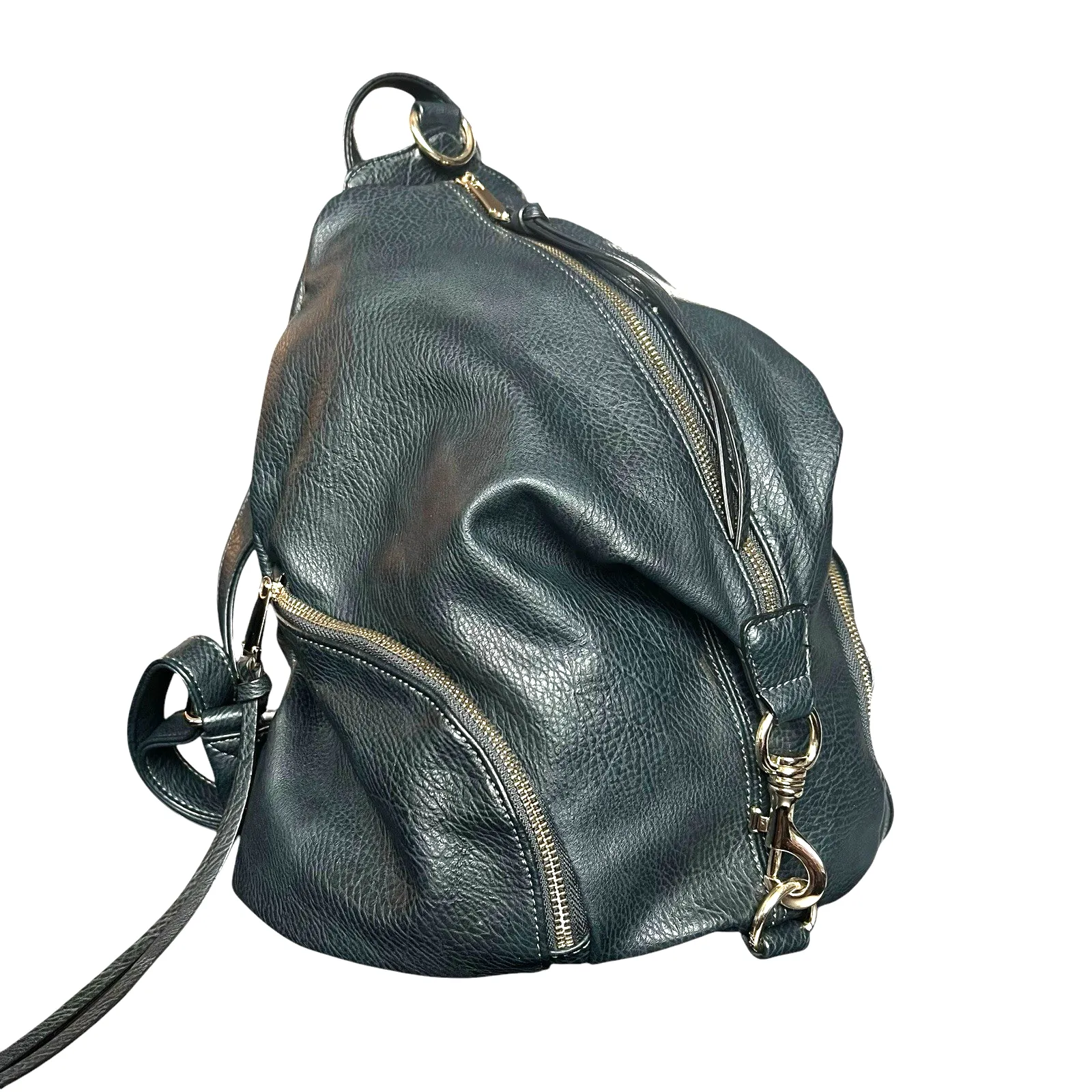 Navy Blue Faux Leather Vegan Leather Backpack - Image 3