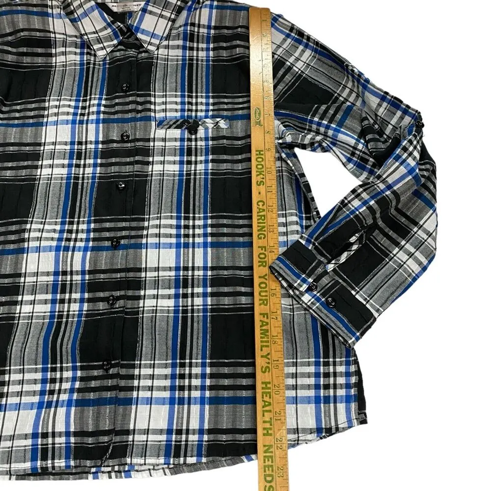 Allison Daley Women’s Shirt Petite 10P Button Up Long Sleeve Black Blue Plaid - Image 3