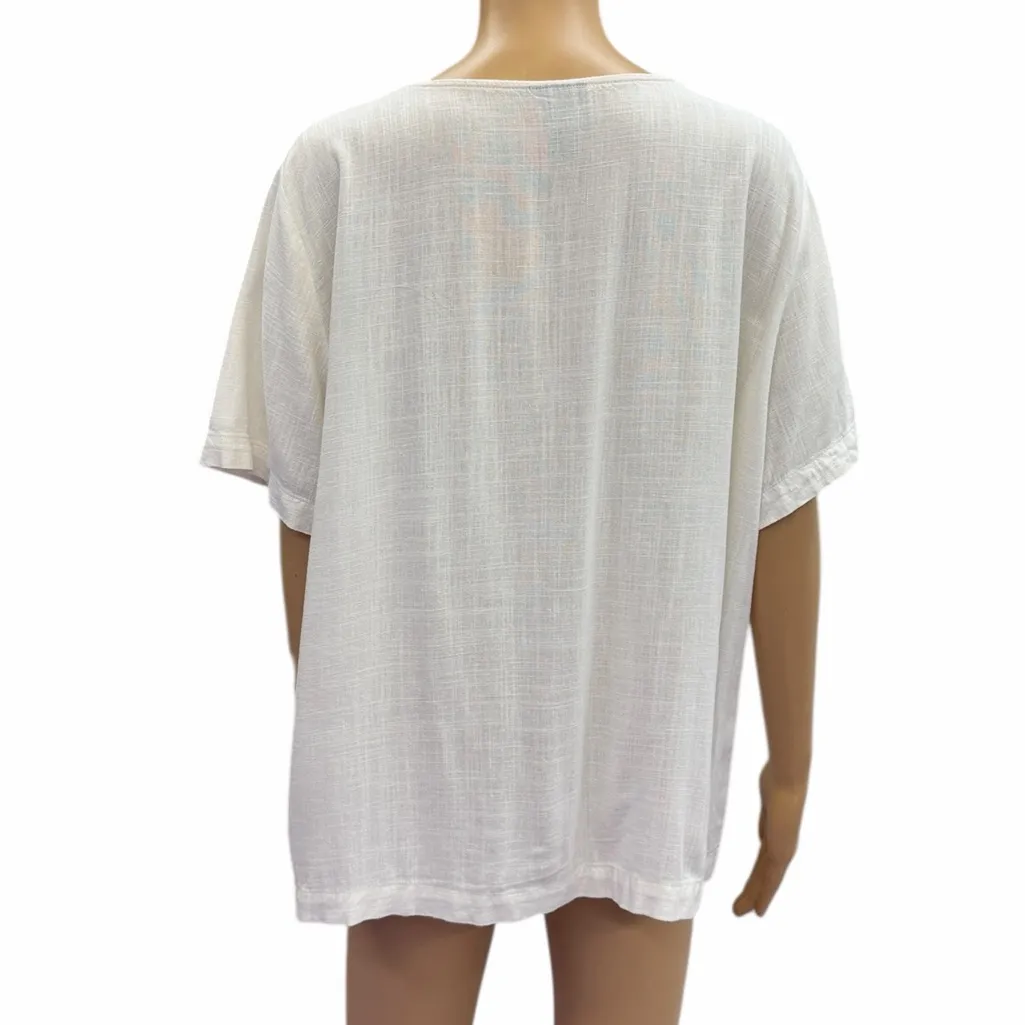 JM Collection White Linen Blend V Neck Top Blouse Womens XL - Image 6
