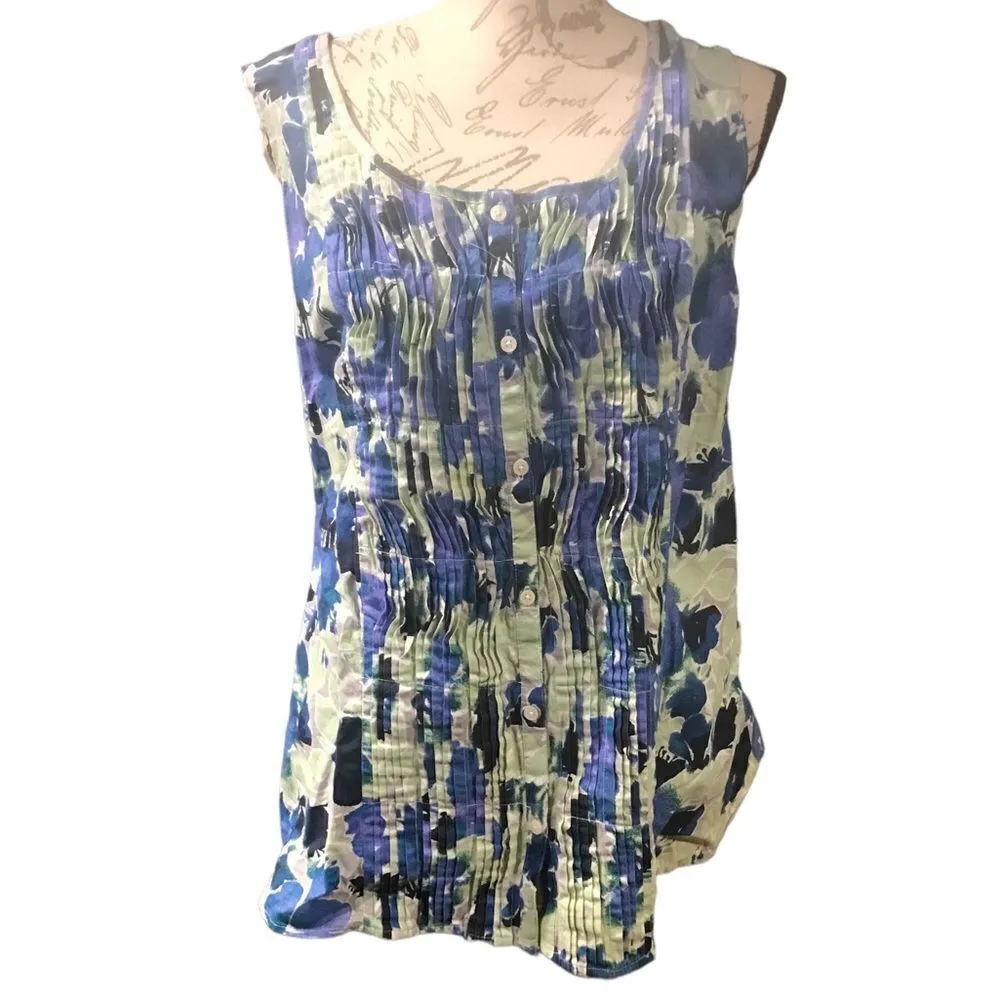Basic Editions Blue Floral Sleeveless Blouse Size 2X Green - Image 2