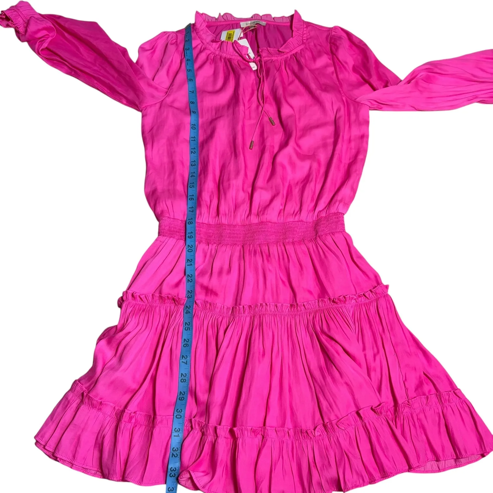 Skies Are Blue NWT Pink Ruffle Neck Tie Long Sleeve Smocked Tiered‎ Dress XS - Image 6