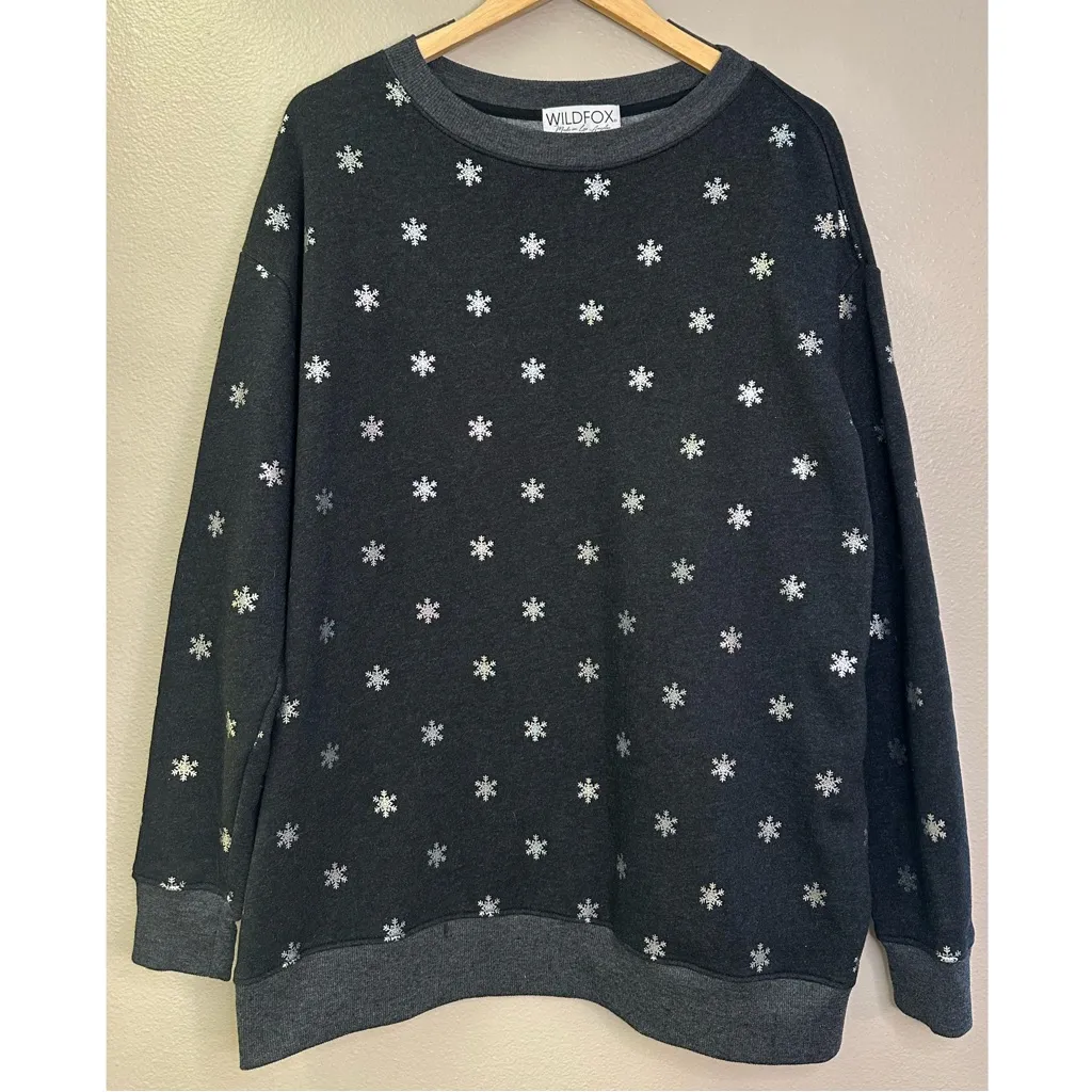 Wildfox Silver Metallic Snowflake Dark Gray Road Trip Sweatshirt - Image 8