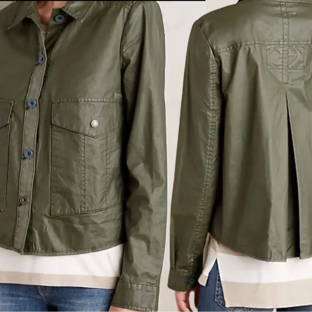 Anthropologie Hei Hei Coated / Waxed Army Green 
Military Utility Swing Jacket S - Image 4
