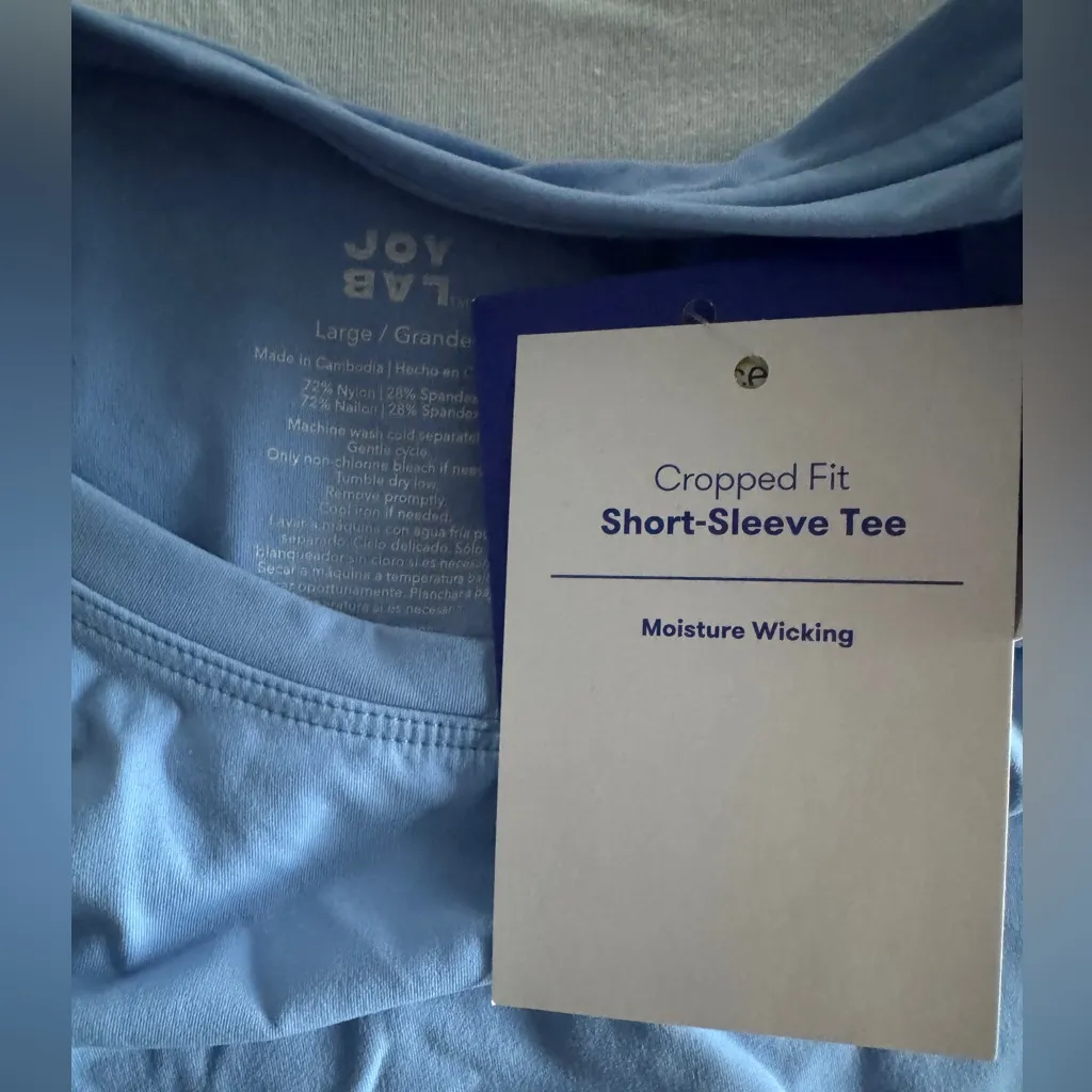 NWT JoyLab Women L Sky Blue Active Cropped Fit Short Sleeve Tee Moisture Wicking - Image 6