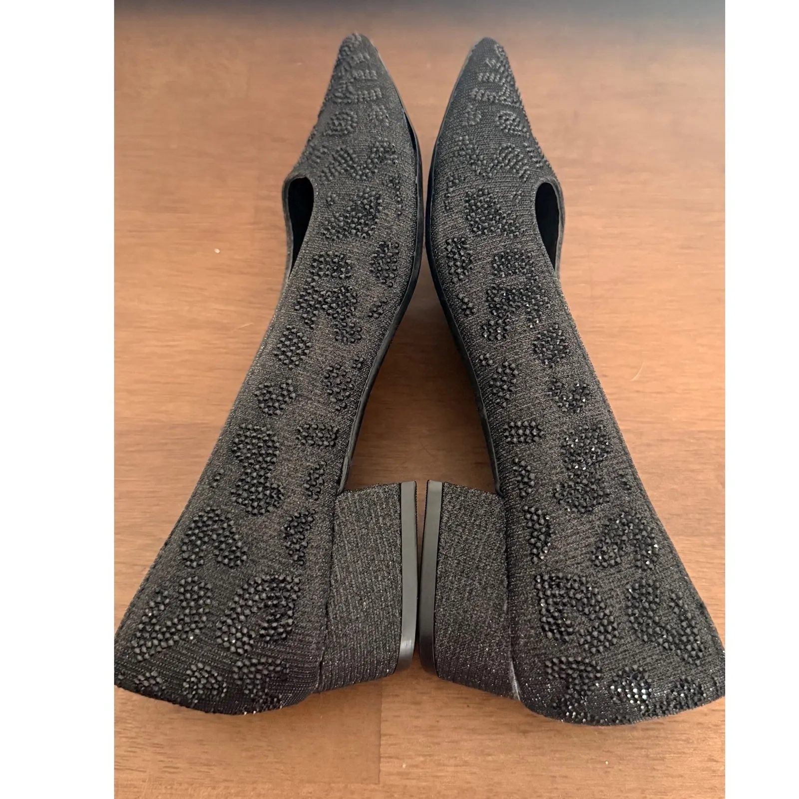 Carolyn Tucker Women Black Leopard Sparkle Pointed Toe Low Block Heels Shoes 6 - Image 6