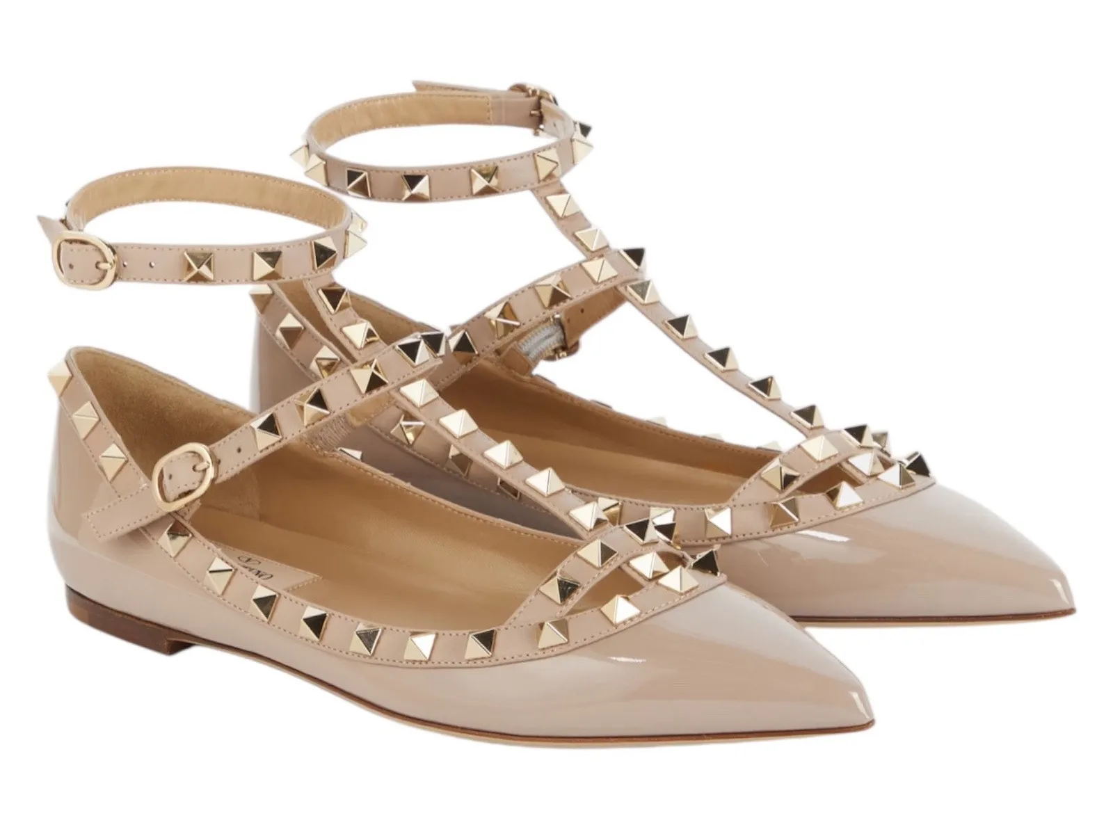 NEW Valentino Garavani Rockstud Caged Paten Leather Flats Pink Size 38.5 - Image 1