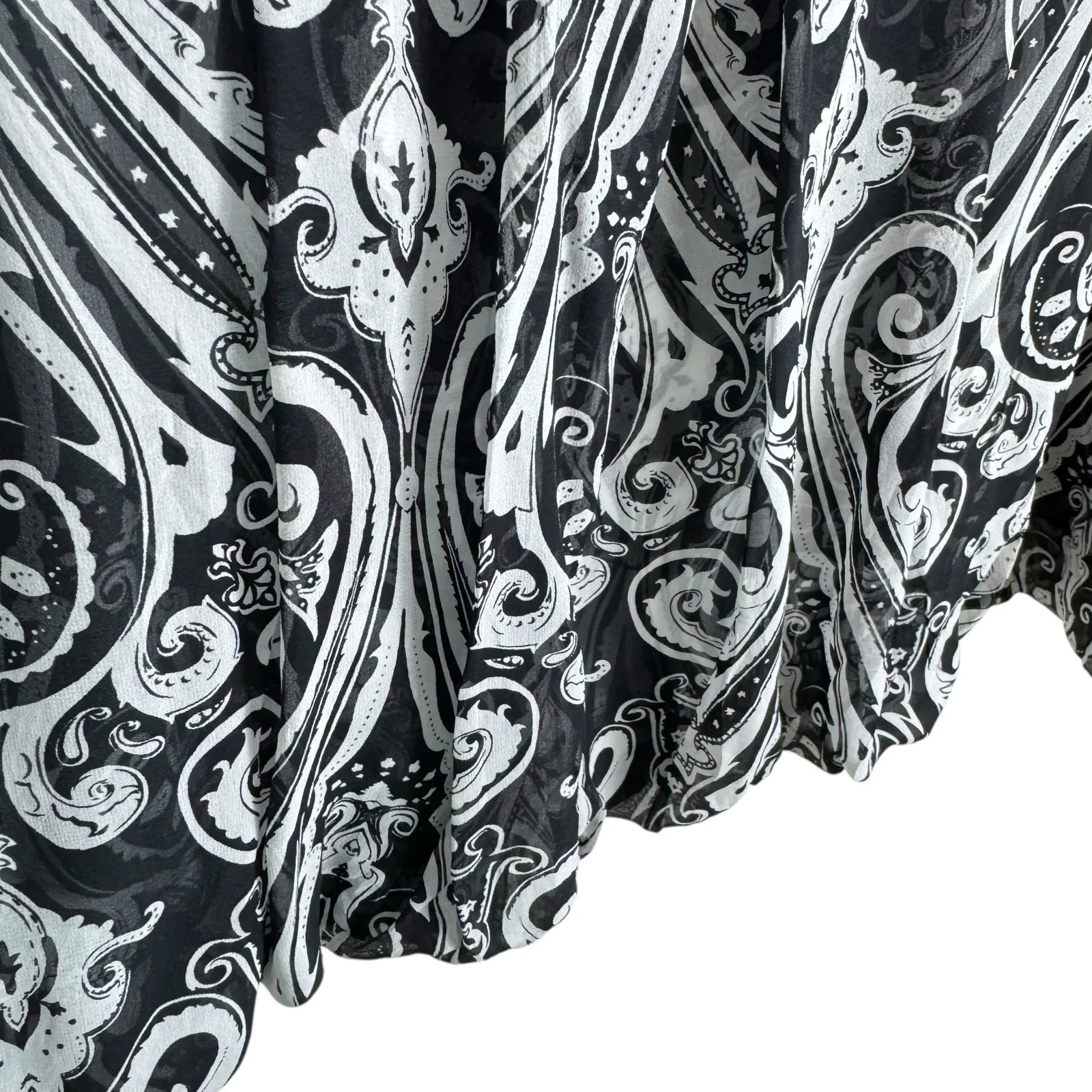 White House Black Market 100% Silk Black White Bubble Hem Mini Skirt Size 4 - Image 3