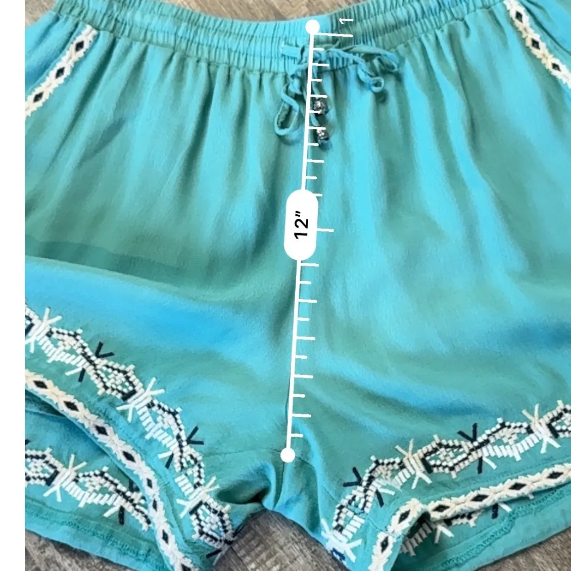 Anthropologie HEI HEI‎ Embroidered Isle Shorts Turquoise , Size M - Image 8