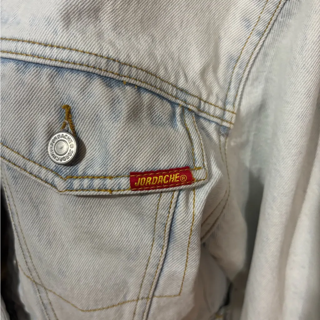 Vintage Jordache 80s 90s Cropped Acid Wash Denim Jacket Patchwork Embroidered - Image 3