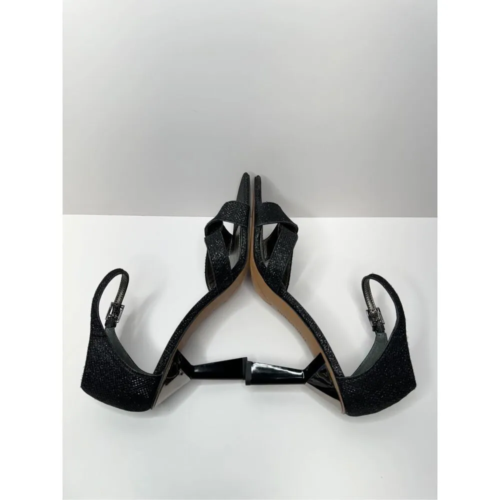 Franco Sarto‎ Sandals Size 6 Black Leather Ankle Strap Sparkly Heels - Image 7
