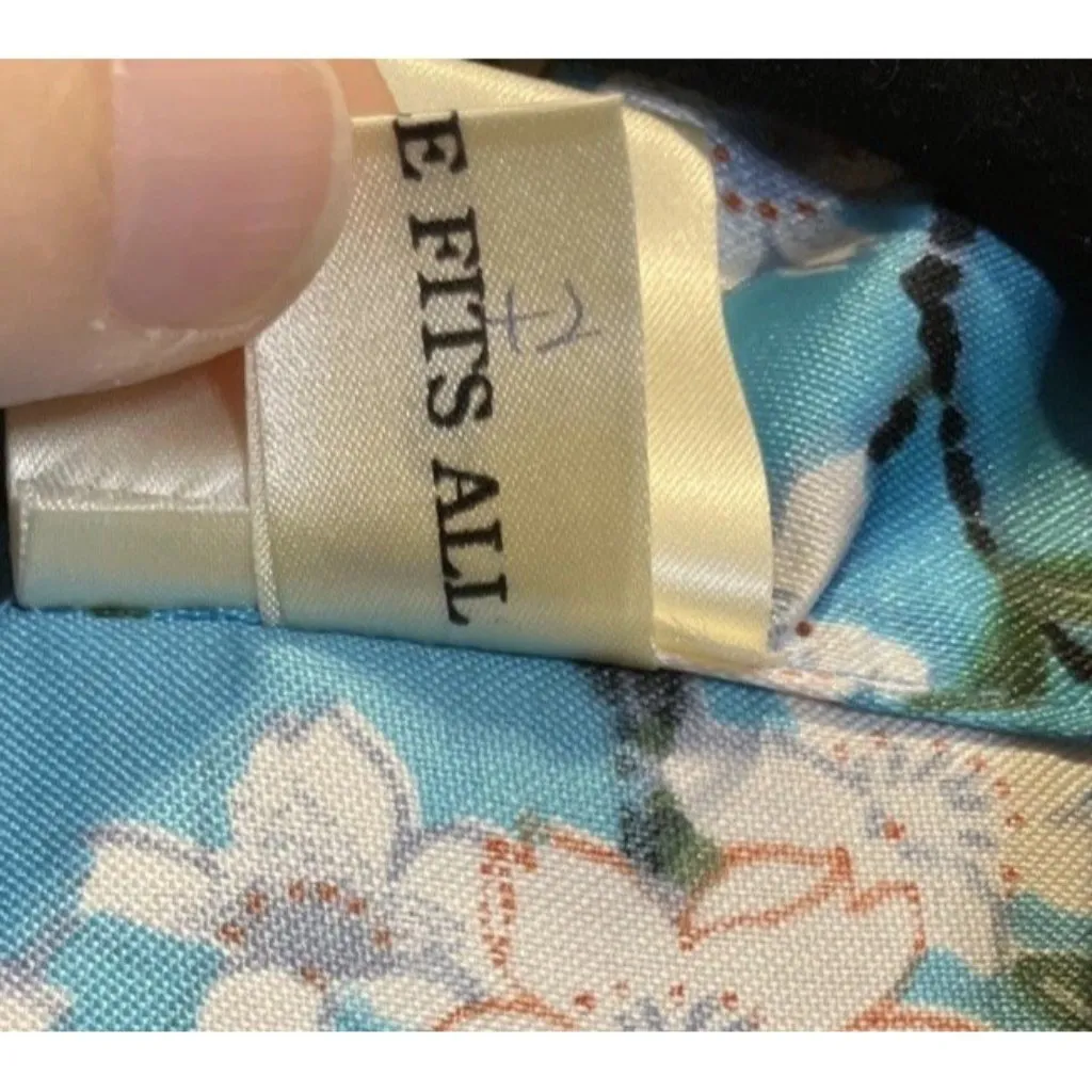 Jade Blue Floral Geisha‎ Girl Kimono Robe Pockets Hong Kong Asian Vintage Size L - Image 11