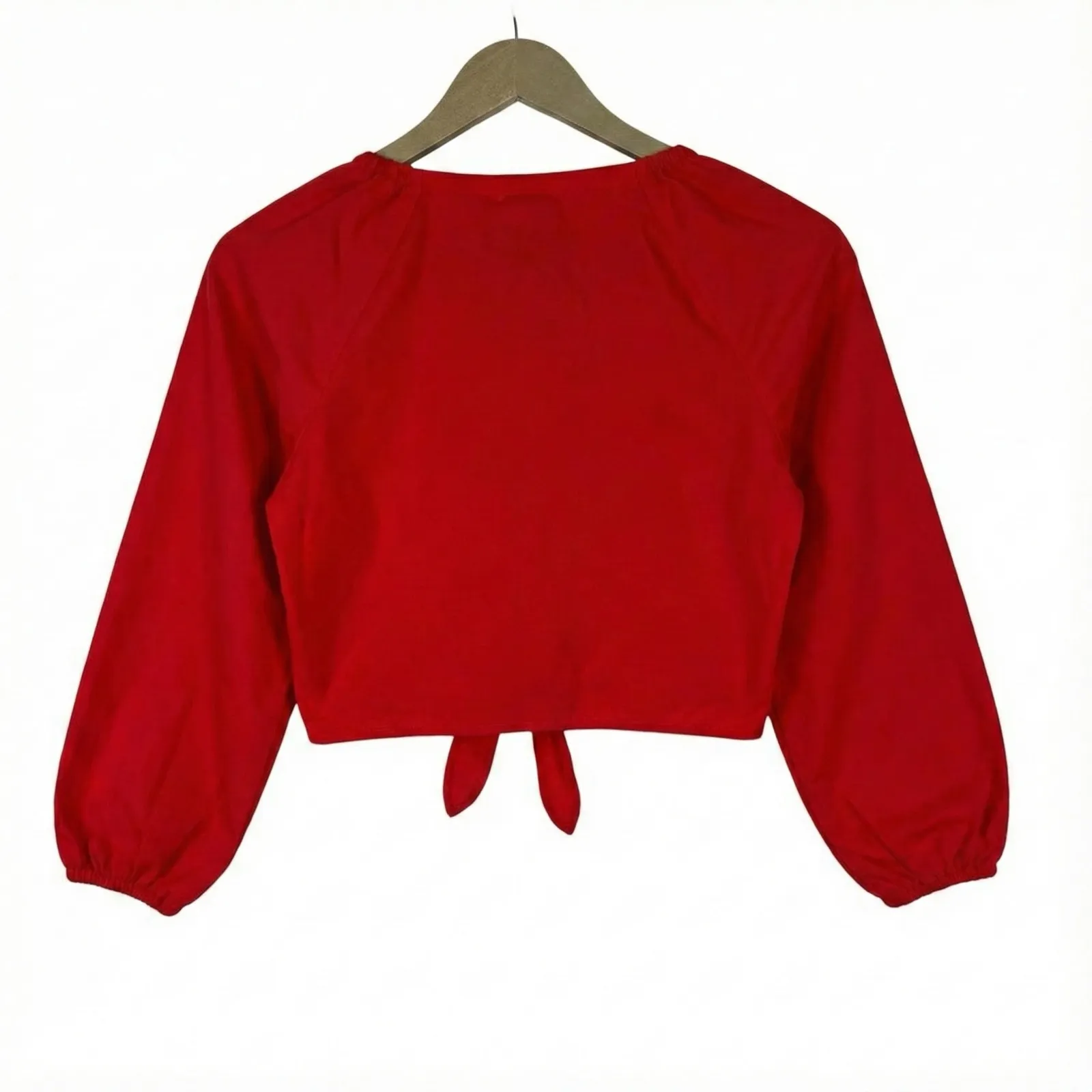 Wilfred Aritiza Tie Front Puff Sleeve Crop Top Womens M Red Beachy Coastal - Image 5