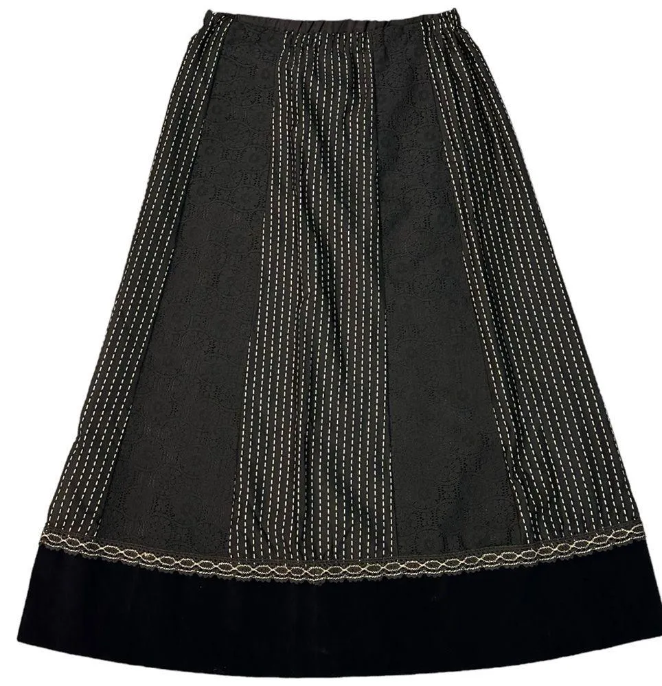 Vintage 70s Tumbleweeds Witchy Maxi Skirt Black Lace Velveteen Medium Edwardian - Image 14