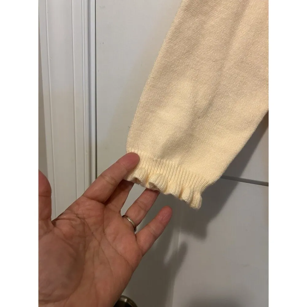 BTFBM SWEATER WOMENS SIZE Large BUTTON UP LONG SLEEVE Cream Ruffle Long Sleeves - Image 3