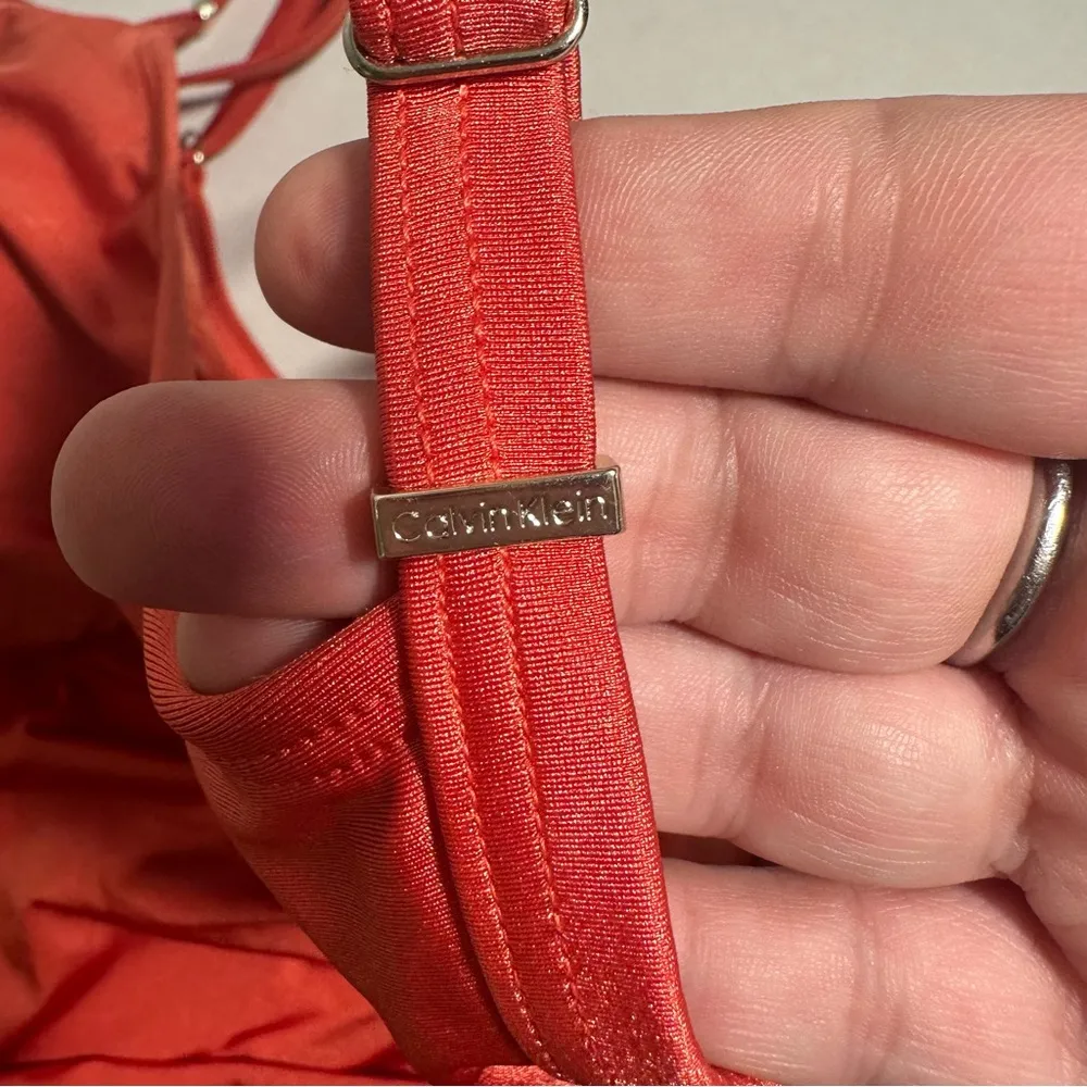 Calvin Klein Orange One Piece Swimsuit with Adjustable Straps and Ruching - Image 4