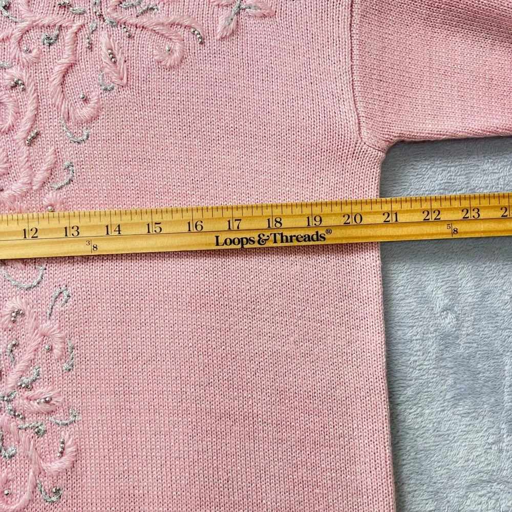 Vintage.Jaclyn Smith Embellished Sweater Mock Neck Pink Knit Pullover Size Small - Image 5