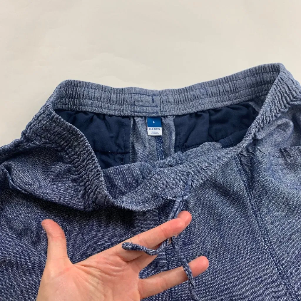 Old Navy Blue Chambray Linen Blend High Rise Slim Leg Ankle Pant L - Image 4