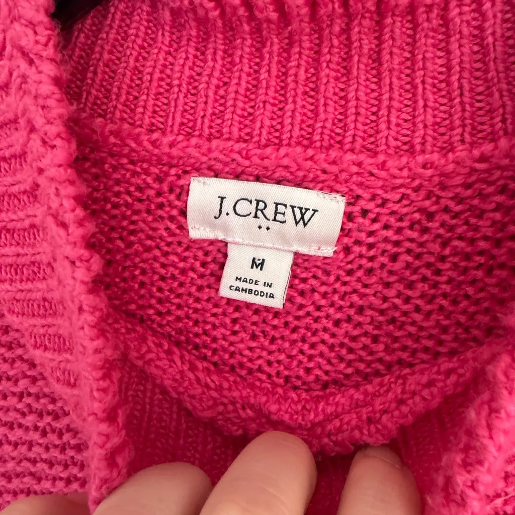 J.Crew Hot Pink Turtleneck Cable Knit Sleeve Sweater Womens M Barbiecore Preppy Size M - Image 4