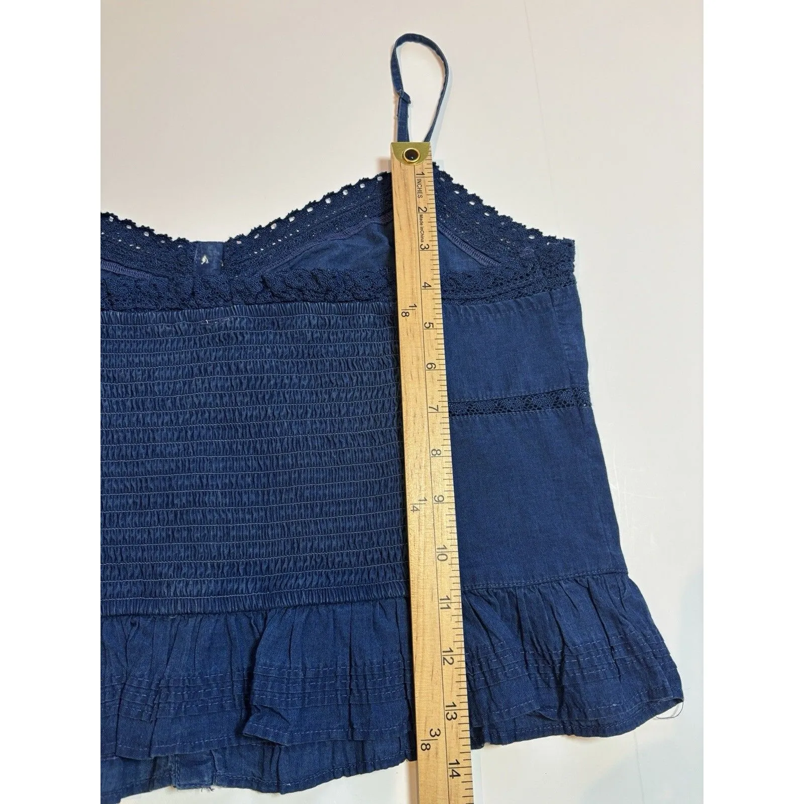American Eagle Outfitters Blue Babydoll Y2K Peplum Cami Crop Top Smocked L - Image 5